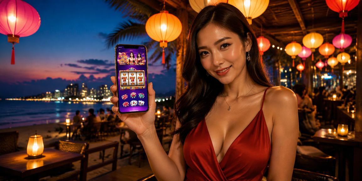 Người dùng trải nghiệm casino trực tuyến trên điện thoại tại chợ đêm Hội An
